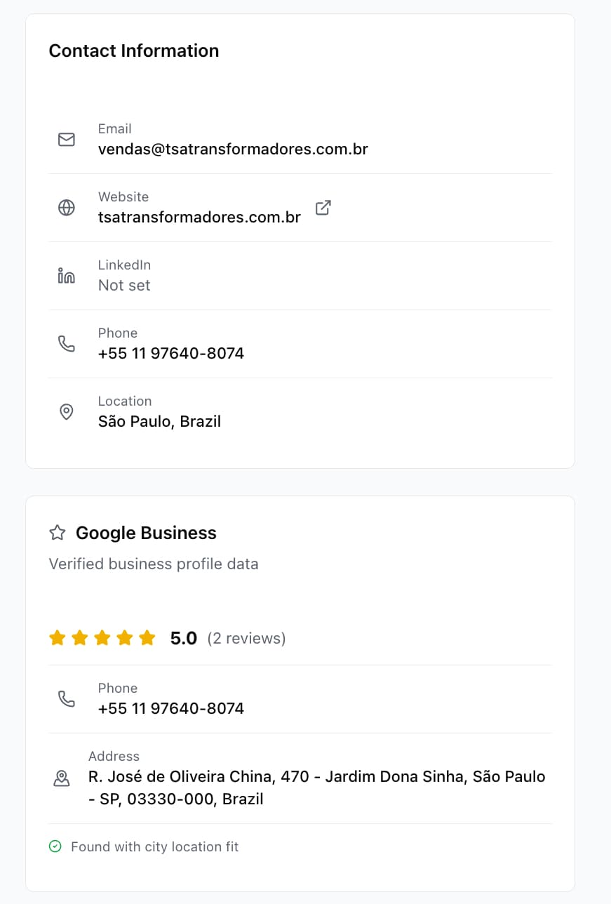 Contact information and Google Business profile details for a verified buyer